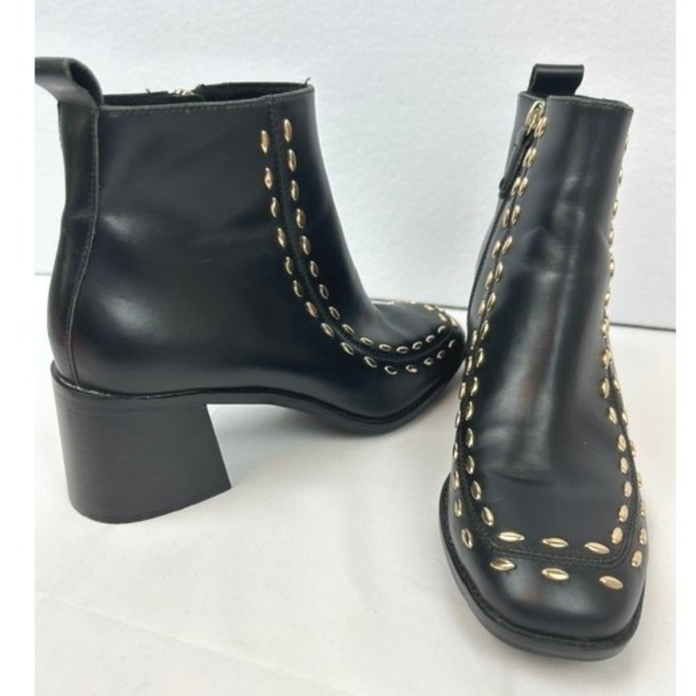 Kelsi Dagger Brooklyn Ankle Boots Black Studded Leather Block Heel Women 9